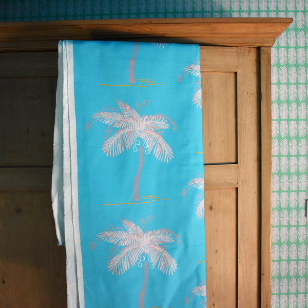 Pigeons and Palms Azure Fabric